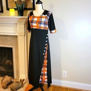Black with Plaid Inset Maxi Dress